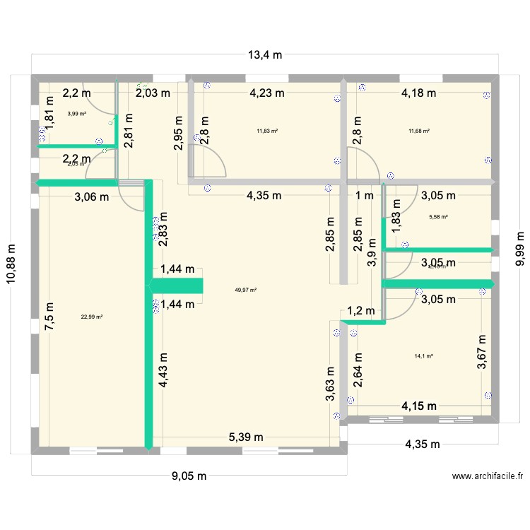 Boissy 1. Plan de 9 pièces et 125 m2