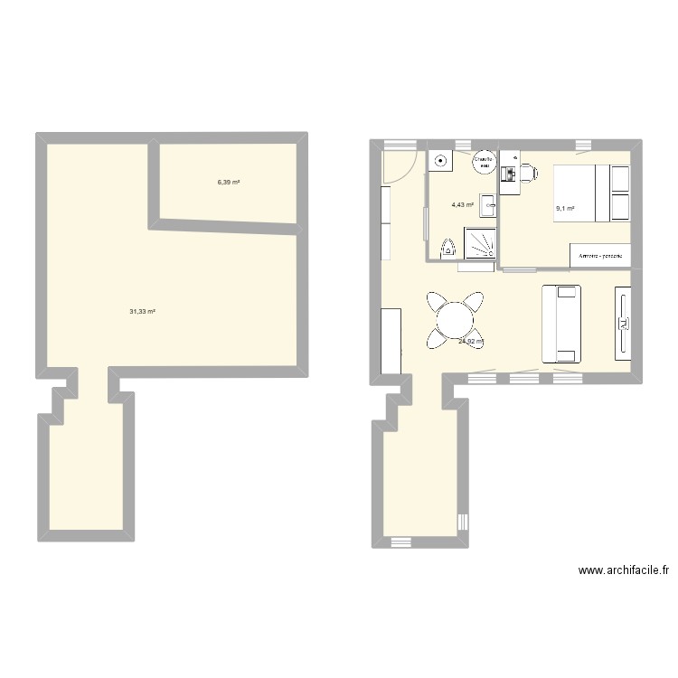 appartement. Plan de 5 pièces et 76 m2