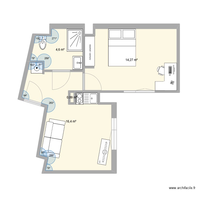 Appart xv3. Plan de 4 pièces et 35 m2