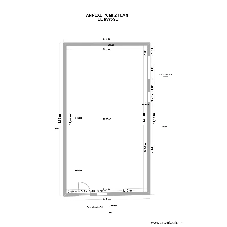 plandemasse sans fenetre. Plan de 1 Pièce et 72 m²