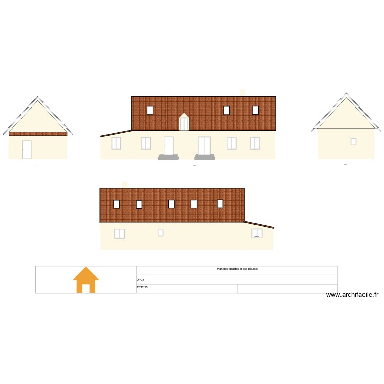 Plan facade et toiture. Plan de 0 pièce et 0 m2