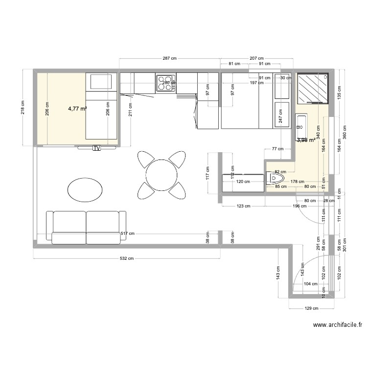 Guillemette Pornichet V3. Plan de 2 pièces et 9 m2