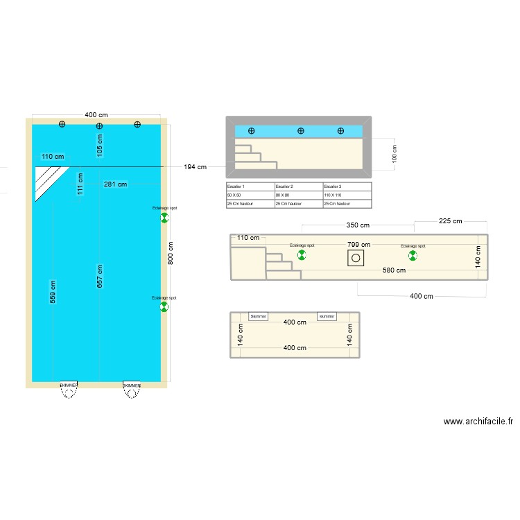 Piscine. Plan de 8 pièces et 22 m2