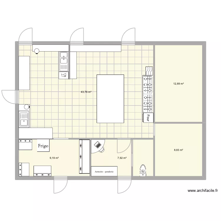Aménagement cuisine. Plan de 5 Pièces et 83 m² Aménagement cuisine. Plan de 5 Pièces et 83 m²