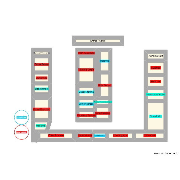 Kiabi magasin. Plan de 26 pièces et 17 m2