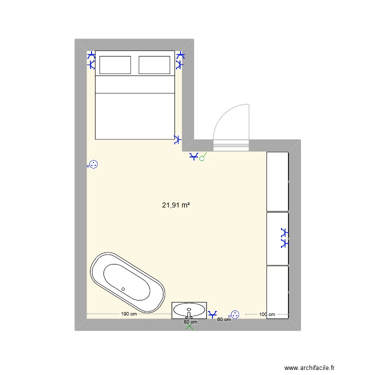 Suite parentale . Plan de 1 pièce et 22 m2