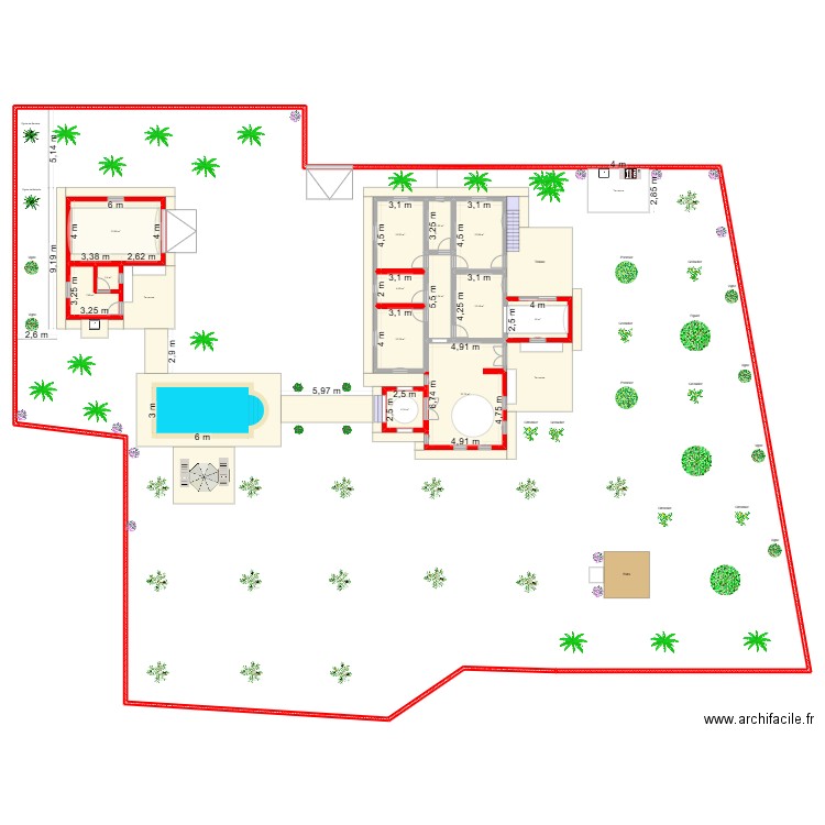 Plan Djerba Mahboubine 2. Plan de 13 pièces et 156 m2