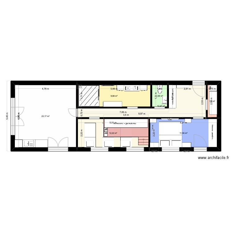 plan projet 2 essai. Plan de 7 pièces et 73 m2