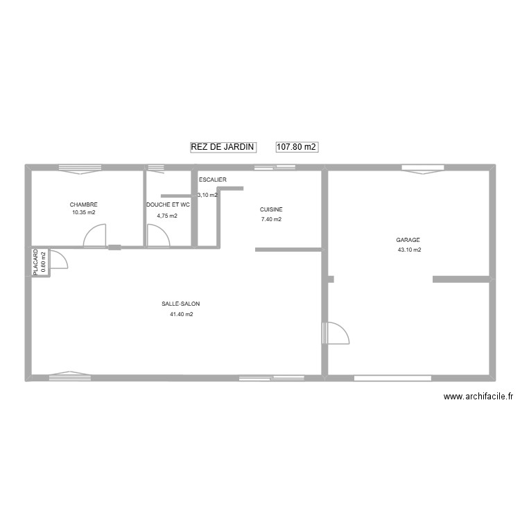 Impôt Rez de jardin. Plan de 3 pièces et 58 m2