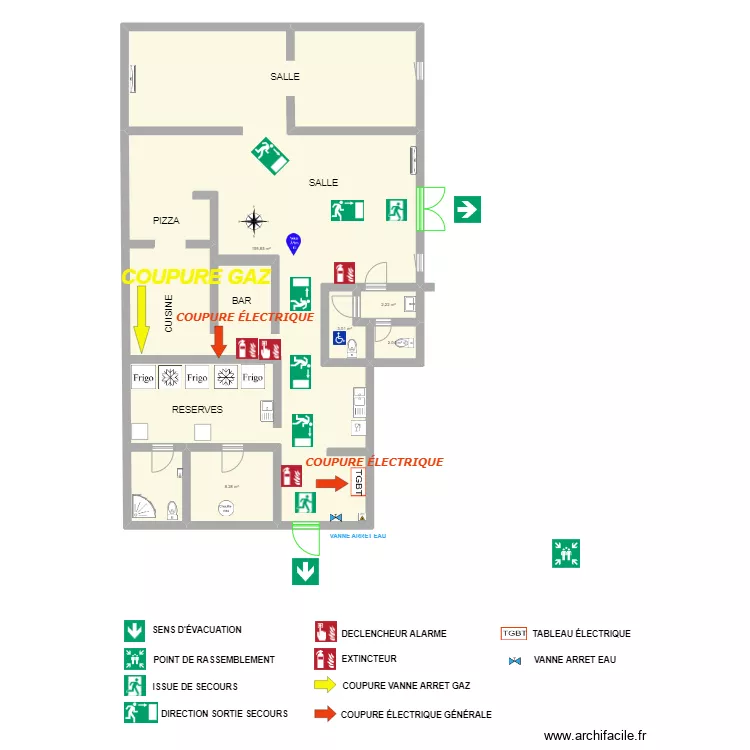 TRATTORIA SECURITE 2. Plan de 5 pièces et 175 m²