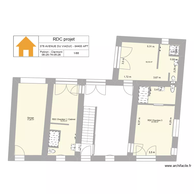 RDC projet (base). Plan de 4  et 73 m²