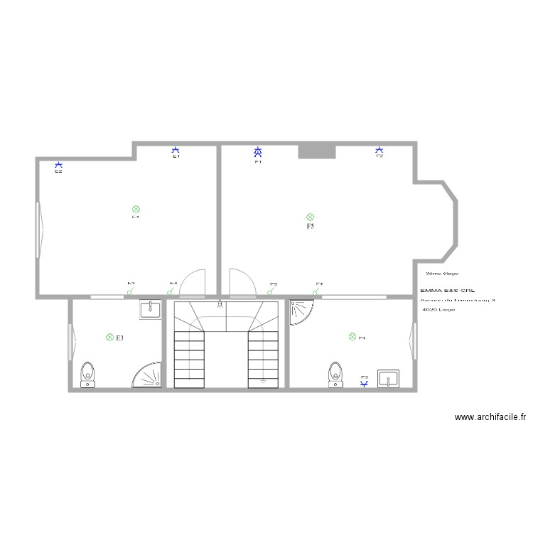 3etage. Plan de 5 pièces et 62 m2