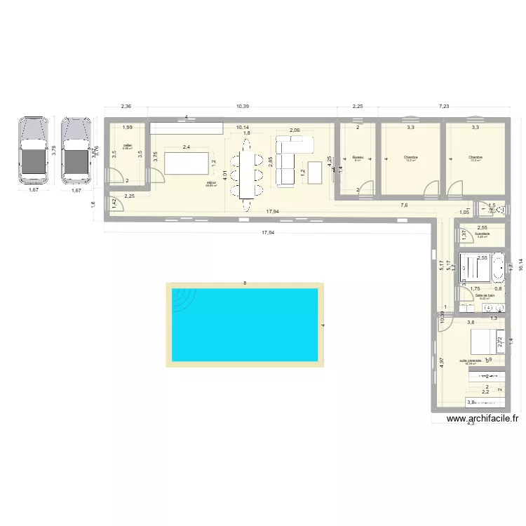 projet construction. Plan de 9  et 142 m²