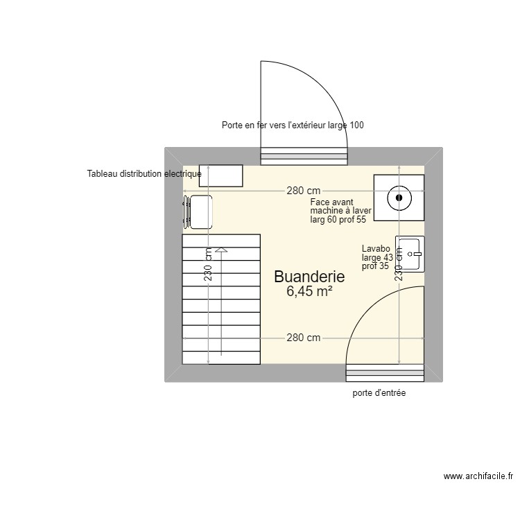 Buanderie 07 novembre 2023. Plan de 1 pièce et 6 m2