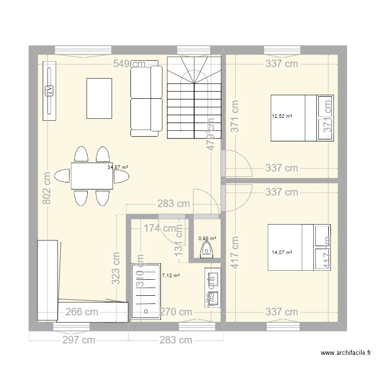 Plan étage. Plan de 5 pièces et 70 m2