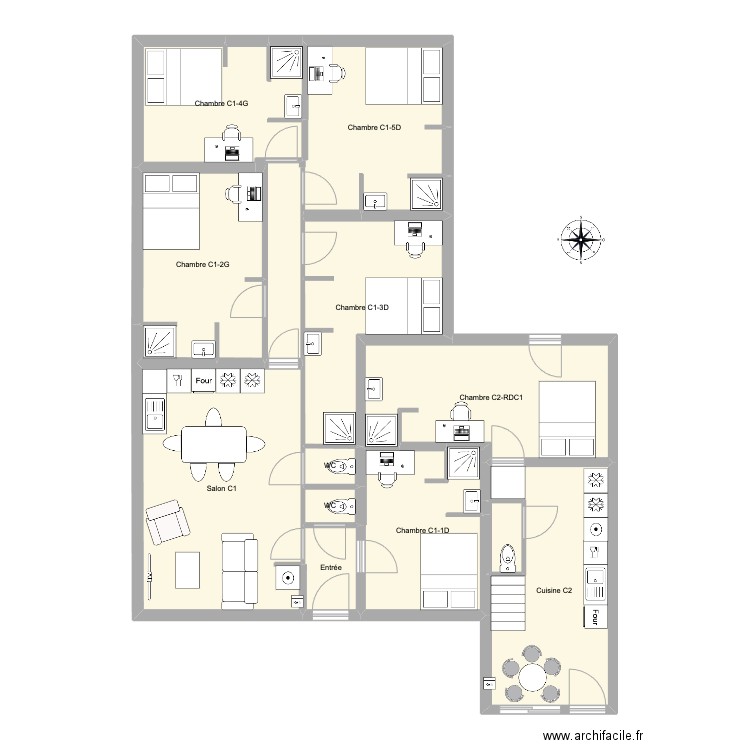 pessac alouette RDC 1. Plan de 13 pièces et 127 m2