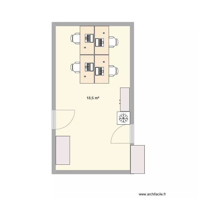 Bureau CAISSES. Plan de 1  et 19 m²