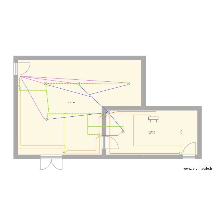 plan maison shema electrique. Plan de 2 pièces et 57 m2