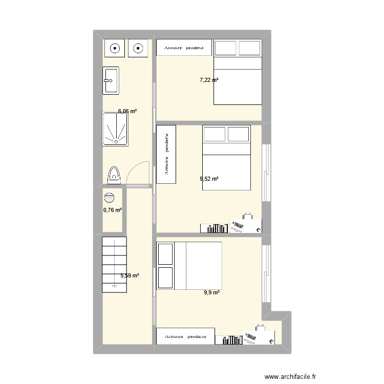 réaménagement 1er étage. Plan de 6 pièces et 39 m2