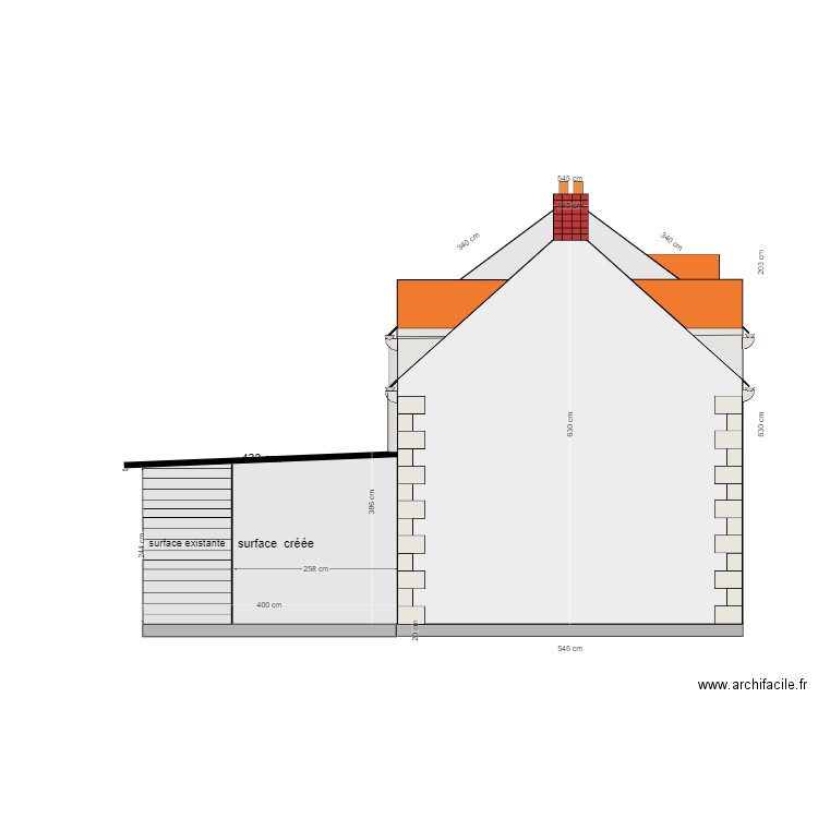 plan facade ouest projeté. Plan de 0 pièce et 0 m2