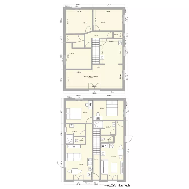 Talence. Plan de 16  et 129 m²