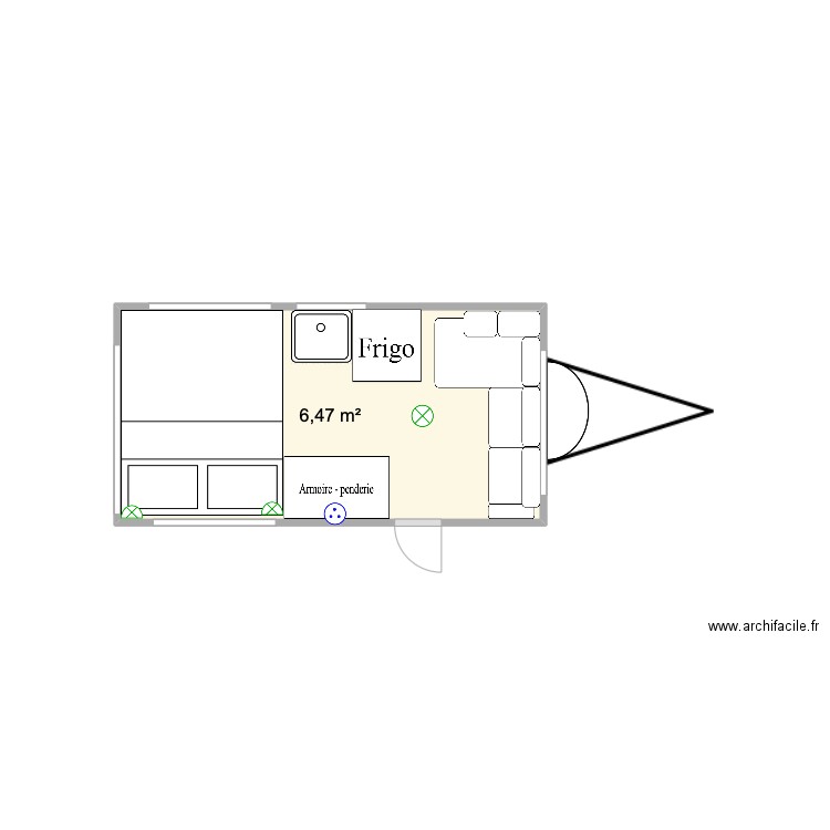 caravane. Plan de 1 pièce et 6 m2