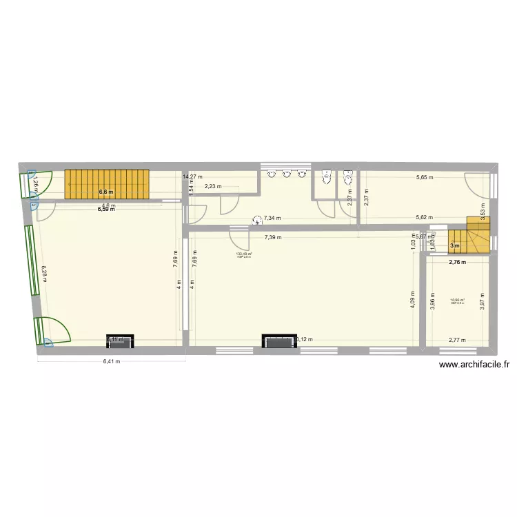 PLAN RDC  RESTAURANT. Plan de 2  et 144 m²