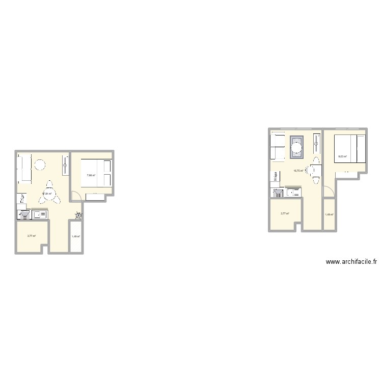 Appartement PORT. Plan de 8 pièces et 62 m2
