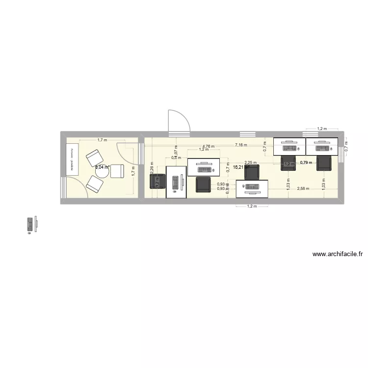 bureau magasin 2. Plan de 2 Pièces et 22 m²