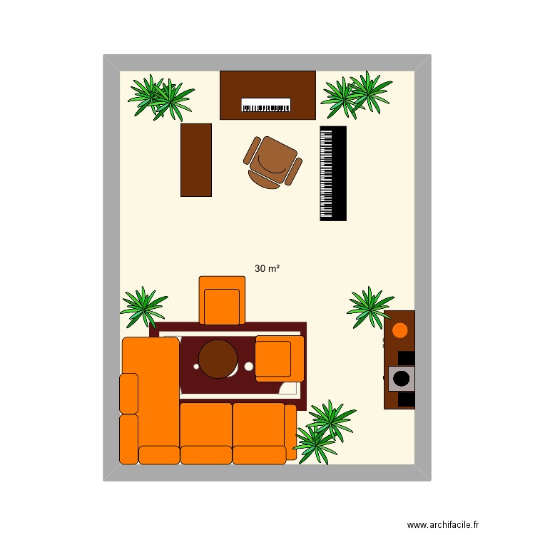 Studio 70´s. Plan de 1 pièce et 30 m2