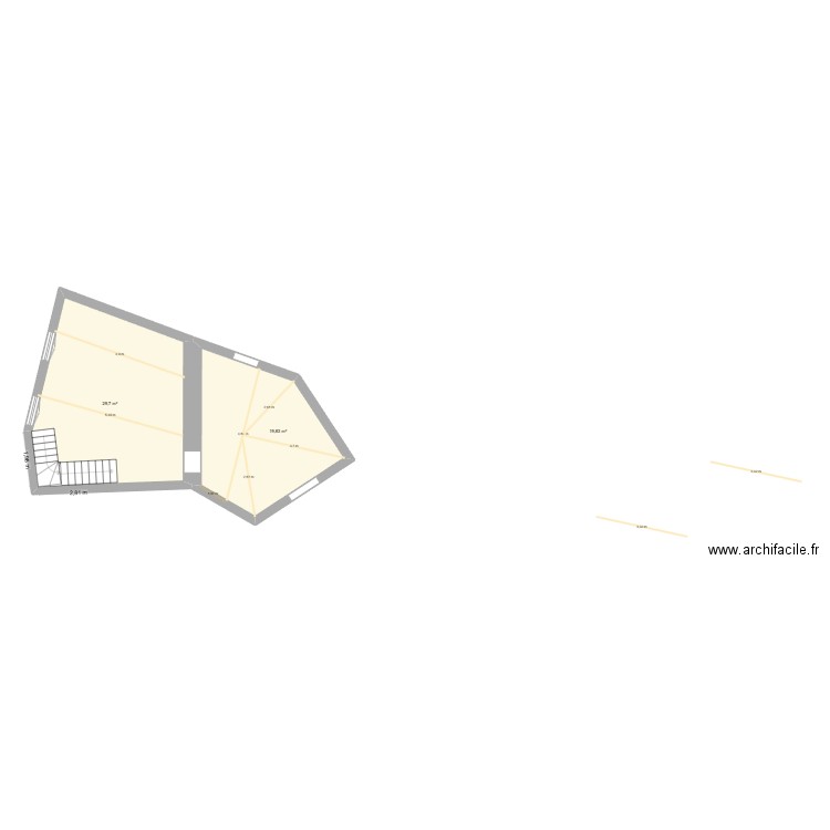Etage Gite 2. Plan de 2 pièces et 50 m2