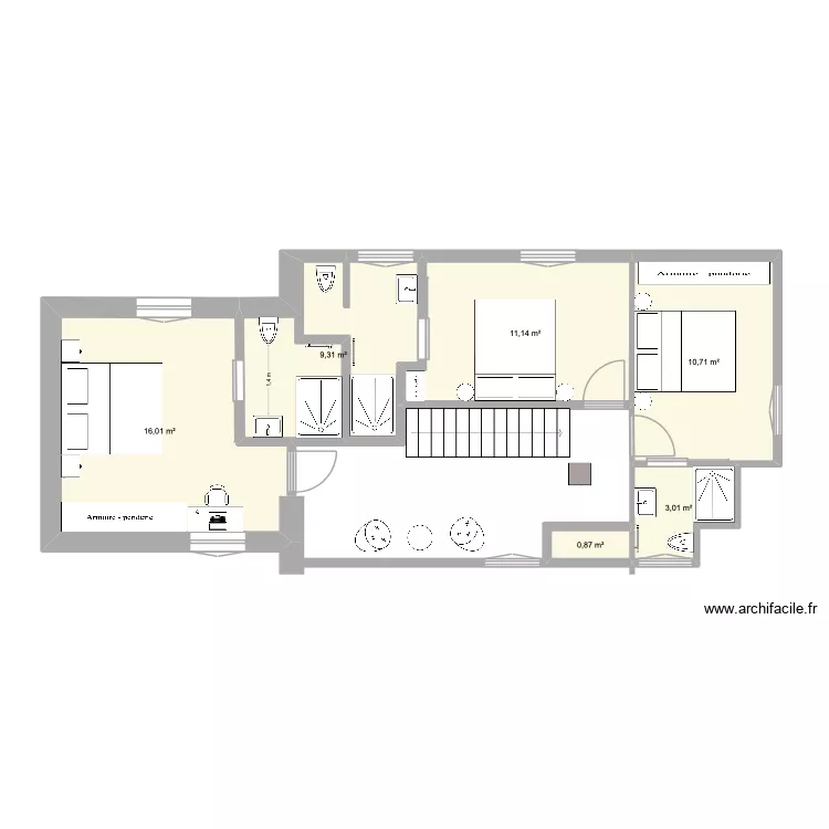 Piriac &eacute;tage 2e variante. Plan de 6  et 51 m²