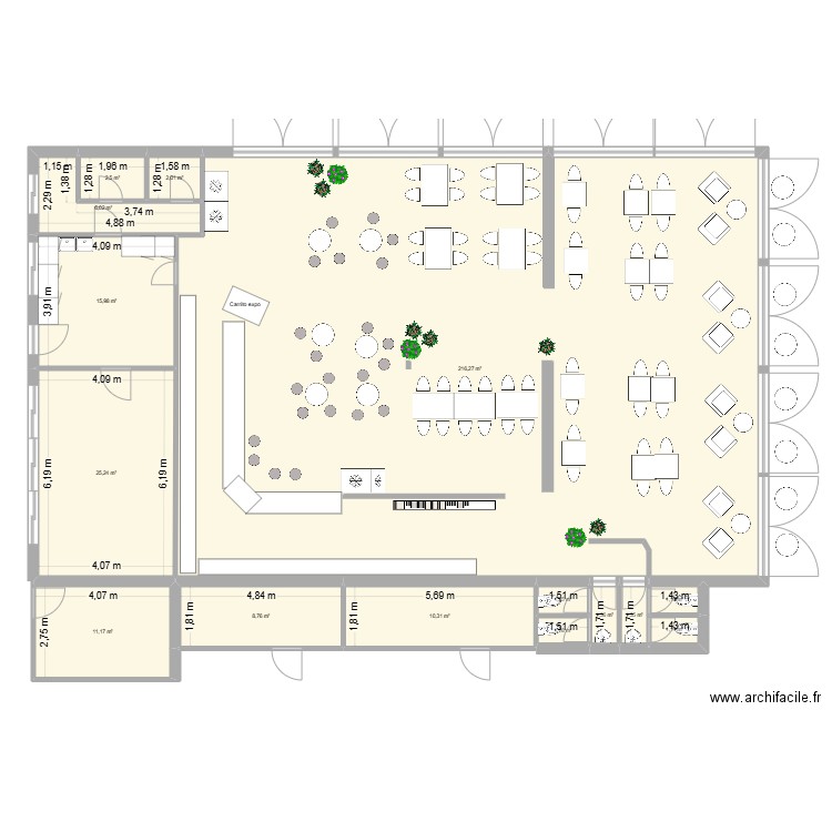 Modesto. Plan de 15 pièces et 306 m2