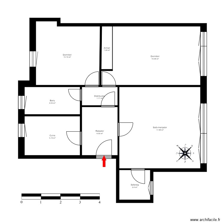 ED. CAN SOLÀ III, ESC. B, 5-1. ANDORRA. Plan de 9 pièces et 62 m2