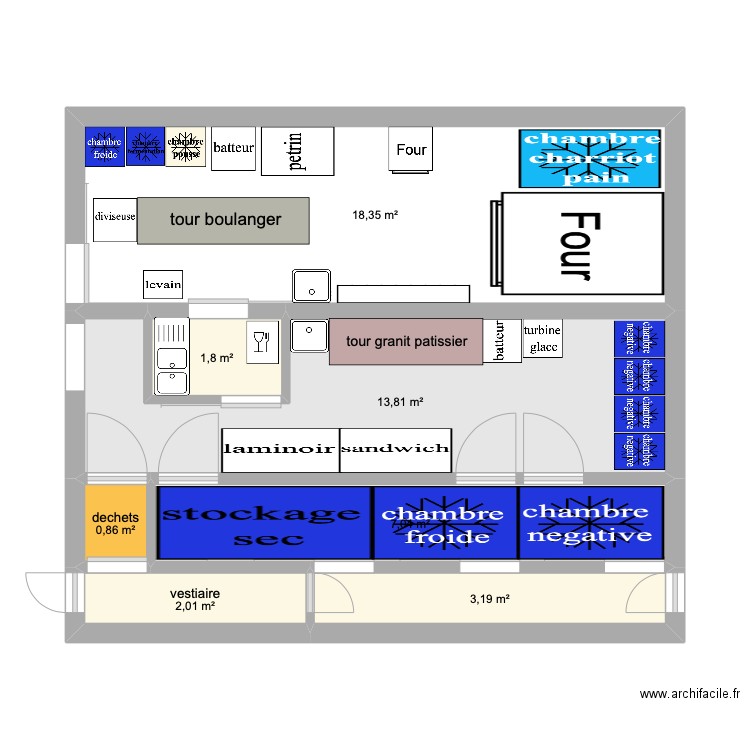 delices. Plan de 7 pièces et 47 m2