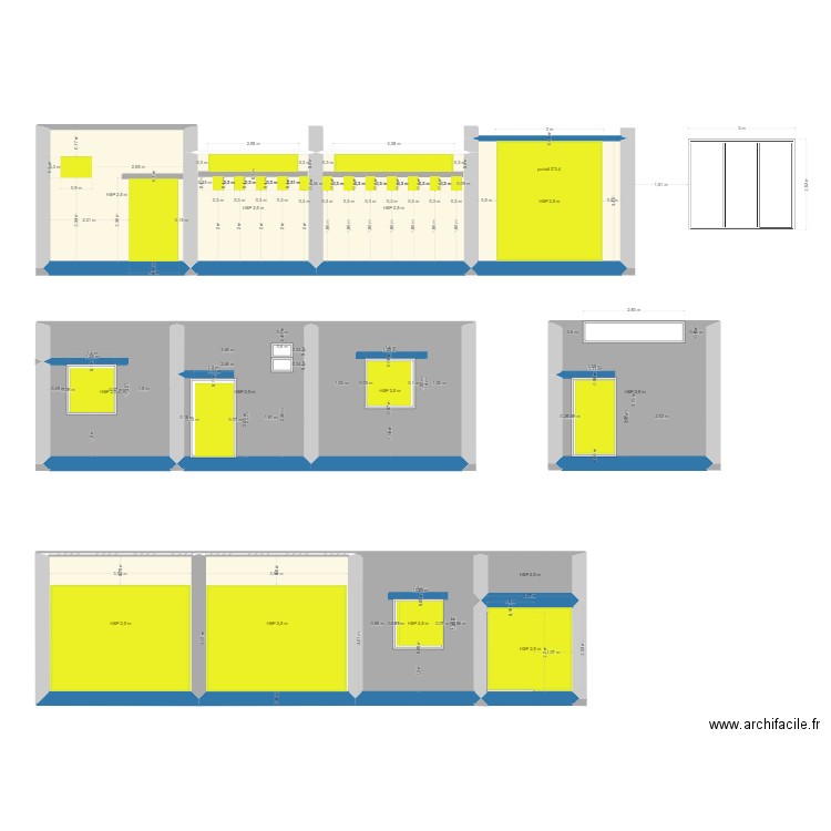 facade. Plan de 13 pièces et 153 m2