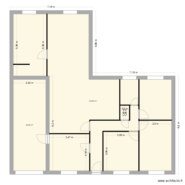 gabard. Plan de 3 pièces et 143 m2
