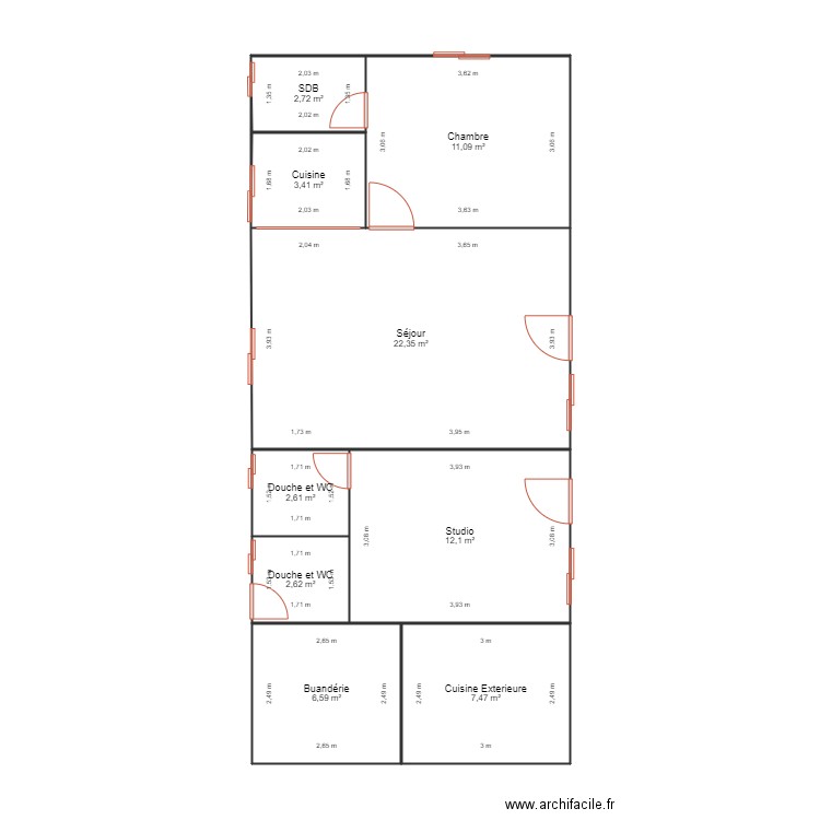 ngak annexe. Plan de 9 pièces et 71 m2