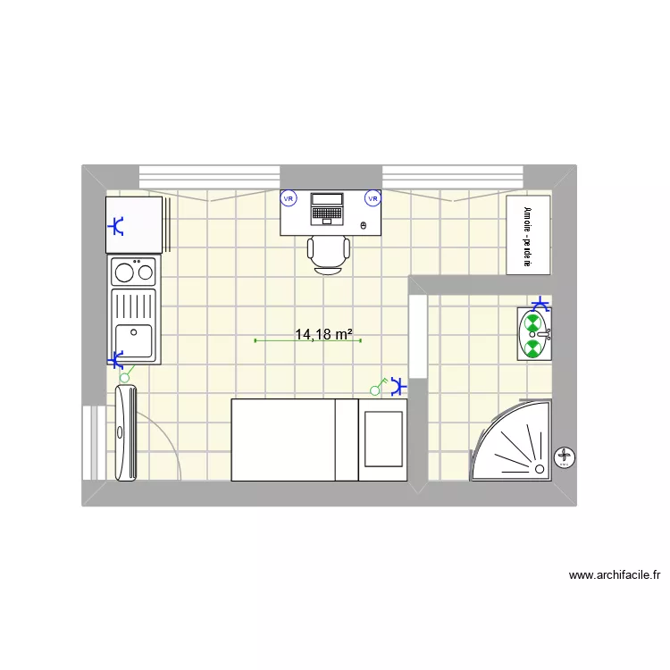 K17. Plan de 1  et 14 m²