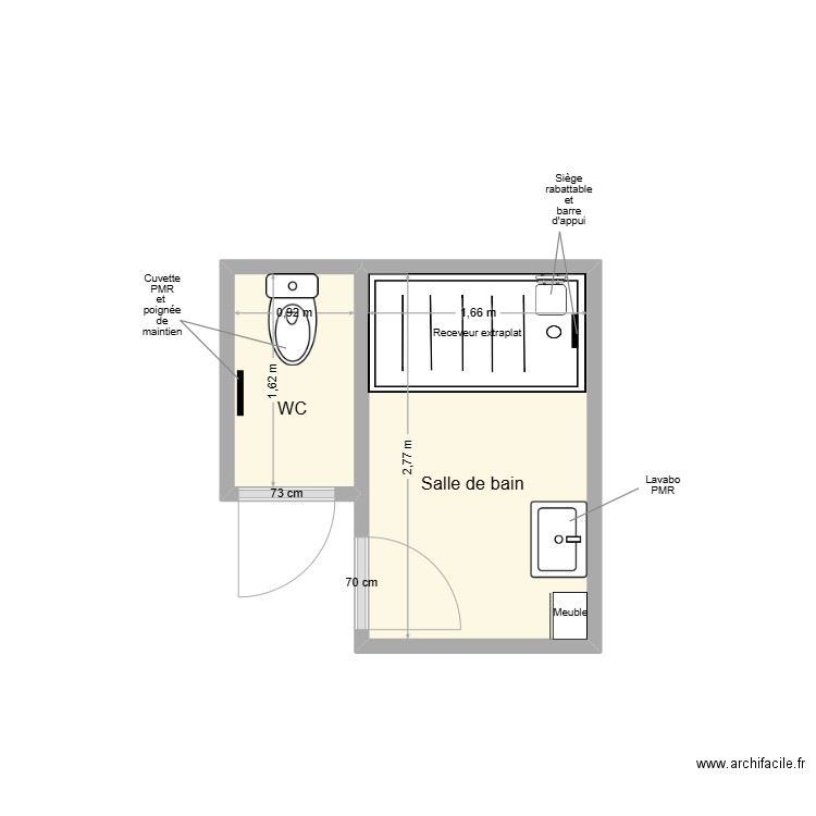 GOMES Adaptation. Plan de 2 pièces et 6 m2