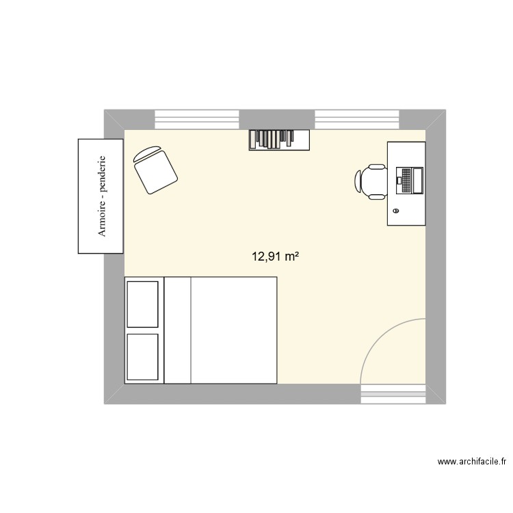 Chambre Nine. Plan de 1 pièce et 13 m2