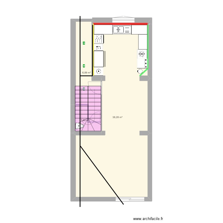 rez de chaussée Andrimont. Plan de 3 pièces et 47 m2