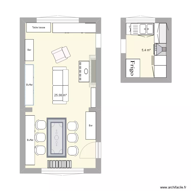 cuisine et living duplicata. Plan de 