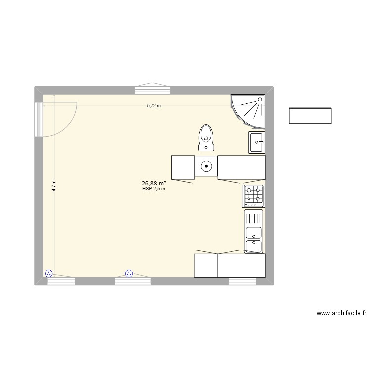 aménagement1. Plan de 1 pièce et 27 m2