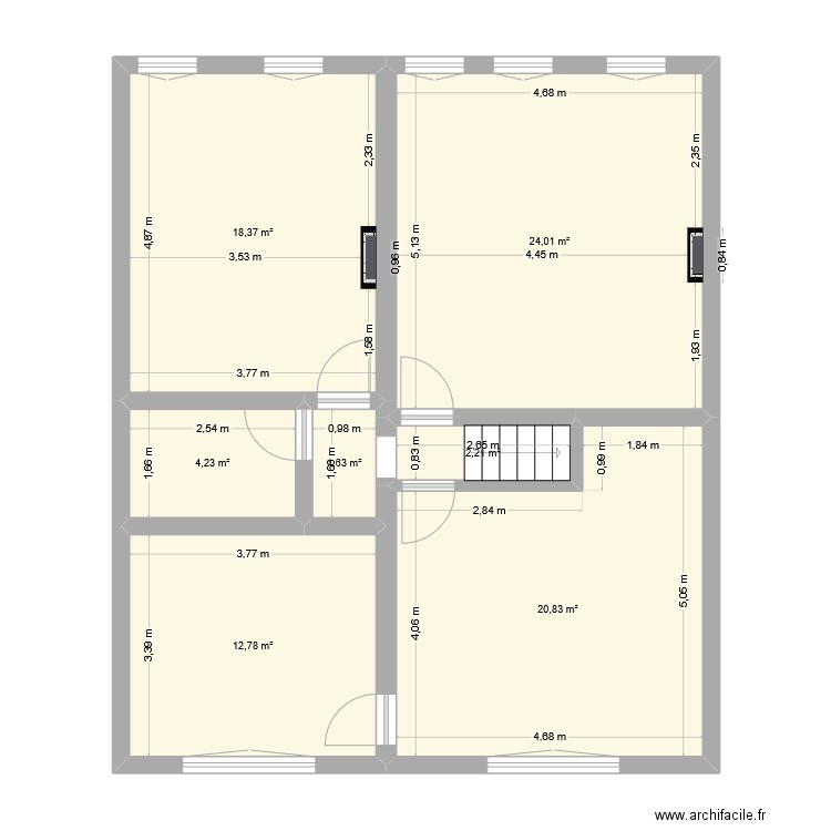 étage1. Plan de 7 pièces et 84 m2