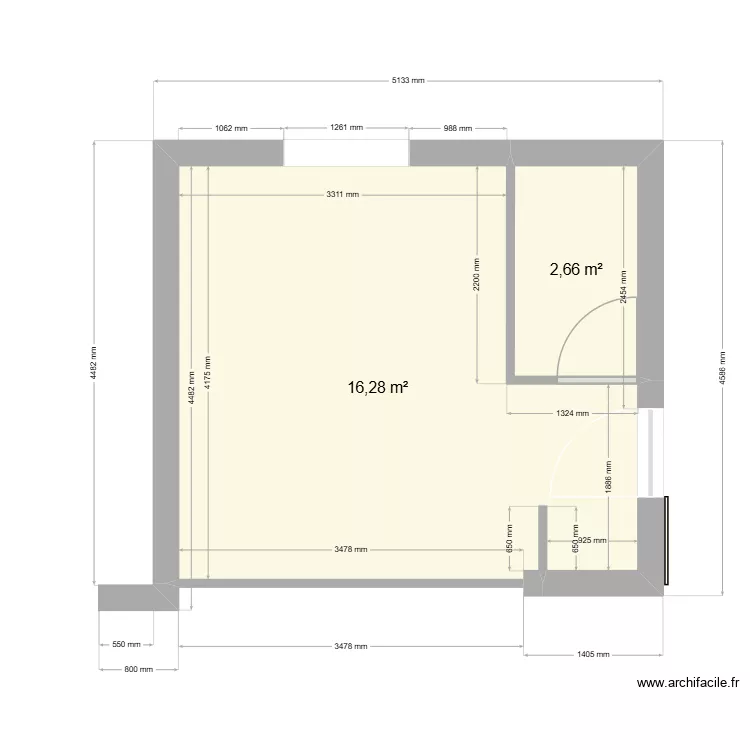 cuisine. Plan de 2 pièces et 19 m²
