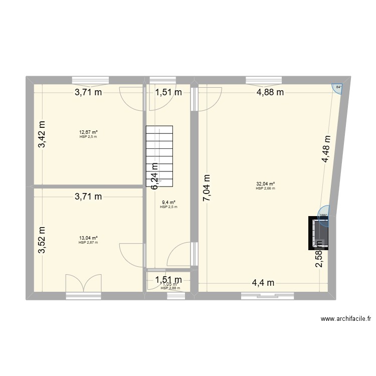 bastille. Plan de 5 pièces et 68 m2