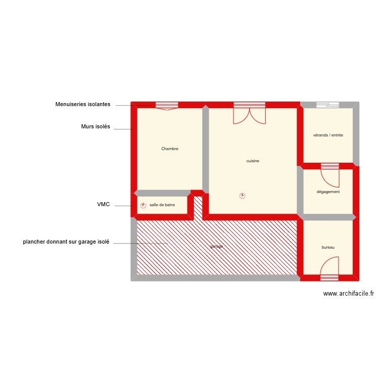 Bizot Lecomte RDC étape 1. Plan de 7 pièces et 63 m2