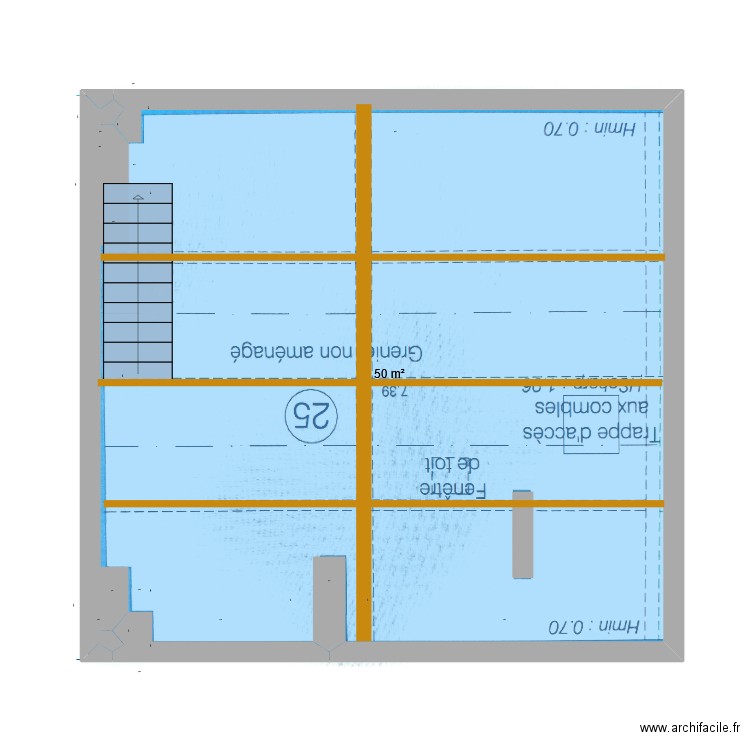 COMBLES1. Plan de 1 pièce et 50 m2