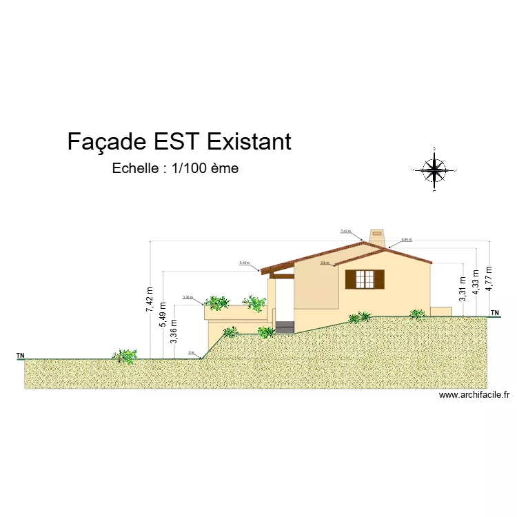 Facade EST cros d'amic existant. Plan de 